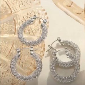 Silver rhinestone small hoops. New